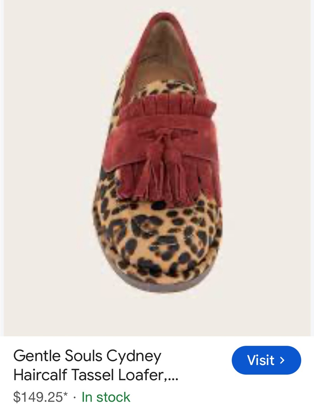 gentle souls Leopard Haircalf Tassel Loafer with Red Suede Kiltie